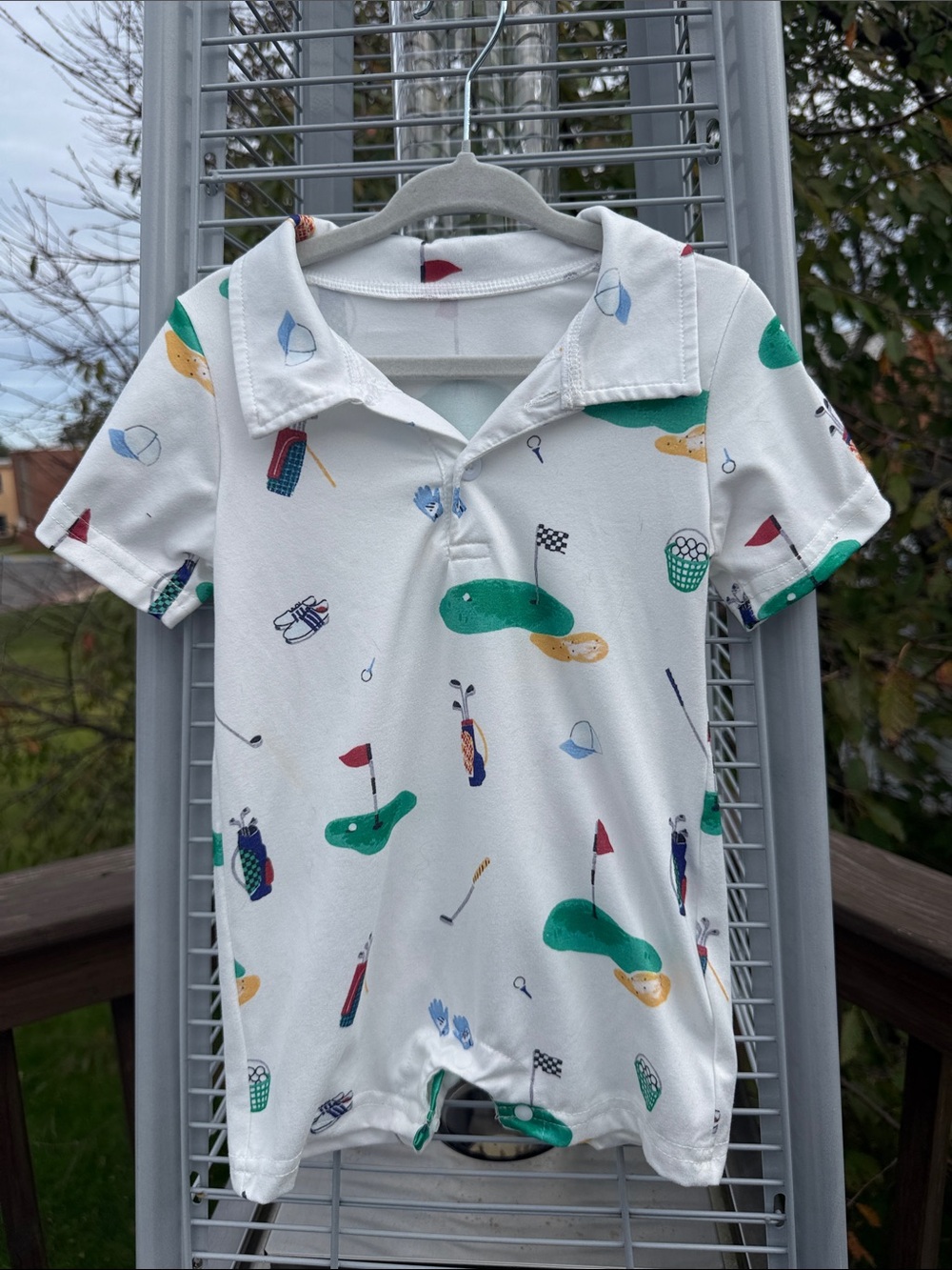 Angel Dear Kids White Golf Print Polo Romper